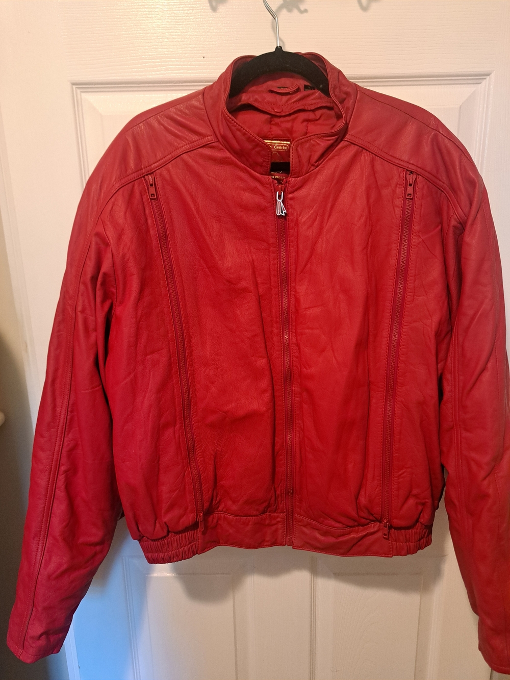 Red Leather Zip-Front Jacket